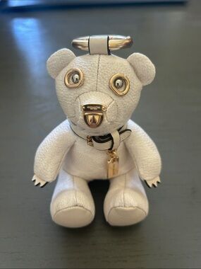 Coach White Leather Bear Key Charm with Gold Hardware